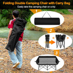 Double Camping Chair for 2 Persons, Oversized Folding Loveseat Camping Chair with Cup & Wine Holders, Heavy Duty 750LBS Support, Portable Camping Couch for Outdoor, Lawn, Beach, Black+Grey