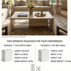 Modern Faux Travertine Coffee Table and End Tables Set of 2, Minimalist Living Room Tables Set with Chrome Support, Beige Stone Pattern Center Table and Side Table for Living Room, Bedroom