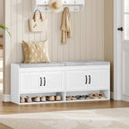 Hzuaneri 55.1" Shoe Storage Bench, 3 Tier Entryway Shoe Bench with Padded Cushion & 4 Doors & Adjustable Shelves, 18-21 Pairs of Bed End Benches, Modern Shoes Rack Benches for Bedroom, White SB41403GY