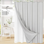 3 in 1 Shower Curtain Set, Light Grey Waffle Shower Curtain and PEVA Liner Set with 12 Stainless Steel Shower Curtain Hooks, Waterproof Shower Curtains for Bathroom, 72 W x 72 H
