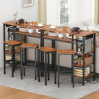 3-Piece Bar Table and Chairs Set,Counter Height Bar Table Set with Power Outlets and Storage Shelves,Dining Table Set with 2 Chairs,Industrial Table Chairs Set for Bar,Kitchen,Apartment