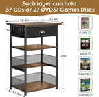 Hongtamoya 4-Tier AV Media Stand with Drawer, Gaming Console Shelf | Audio Rack Tower with 2 Hooks for PS5, Xbox, Switch, DVD Player, Record Player, Projector and TV Accessories Storage