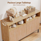 Mericonia Farmhouse Buffet Sideboard Cabinet with Storage, Fluted Coffee Bar with Doors and Adjustable Shelves, Modern Wood Console Cabinet for Kitchen, Livingroom (Fluted 4 Door, Natural)