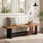 55" Solid Wood Bench with Shoe Storage, 2-Tier Farmhouse Entryway Bench, Narrow Rustic Brown Bench for Bedroom, Hallway