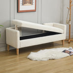 Corduroy Bed End Ottoman Bench with Storage,Upholstered Storage Benches with Back and Arms,65.35" Long Armed Storage Bench for Living Room,Bedroom,Entryway,Window (Ivory White, 65.35“)