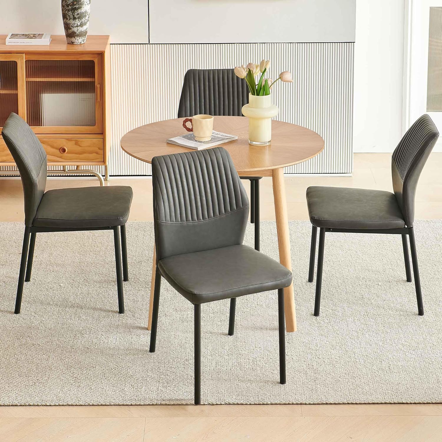 35'' Round Dining Table Set for 4 with Chairs, Mid Century Modern Round Kitchen Table and Chairs Set for Small Space, Compact Dining Table for Apartment Breakfast Nook - Dark Grey