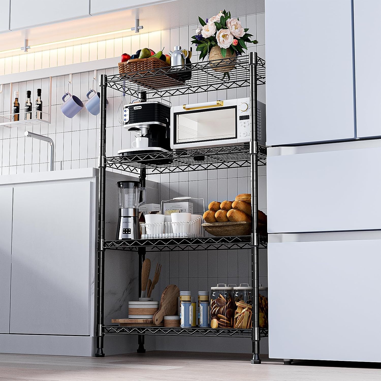 M MZG 1000 lbs Storage Shelving Steel Heavy Duty 4-Tier Utility Shelving Unit Steel Organizer Wire Rack for Home,Kitchen,Office (13.7" D x 29.5" W x 47.2" H)