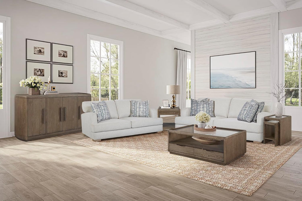 Nesting Tables with Glass Top Cocoa - Brown Solid Wood and MDF | Includes built-in lower shelf for storage and display