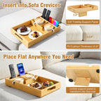 Couch Tray Insert for Middle Seat, Couch Table with 2 Cup Holders | Fits Armless Sofa & Sectionals, Sofa Armrest Organizer for Snacks, Drinks, Remotes, Phones, Bamboo
