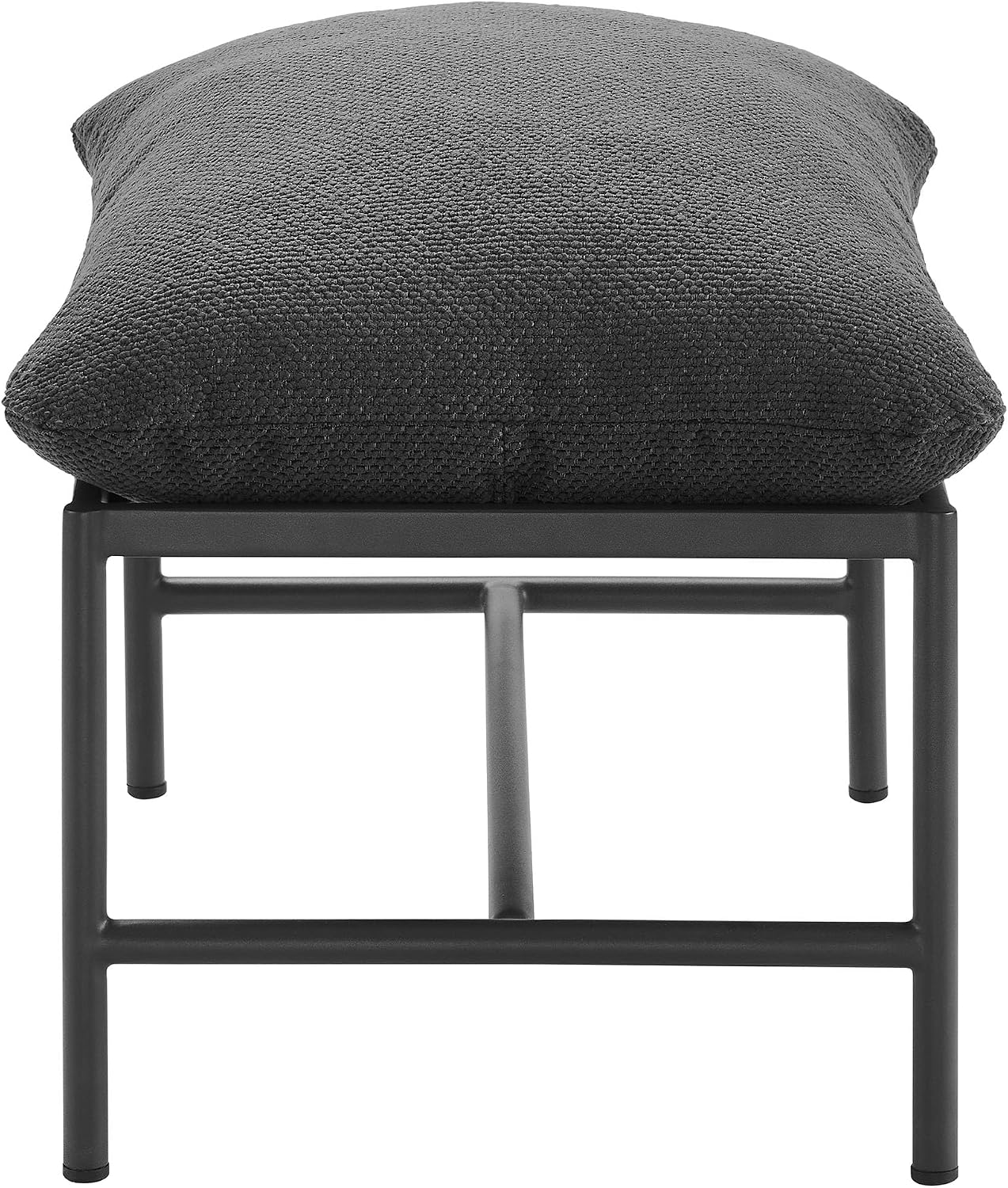 Modway Raya Outdoor Boucle Ottoman in Charcoal - Patio Sitting Stool Ottoman - Metal Frame Footrest with Removable Boucle Cushion for Porch, Deck, Backyard