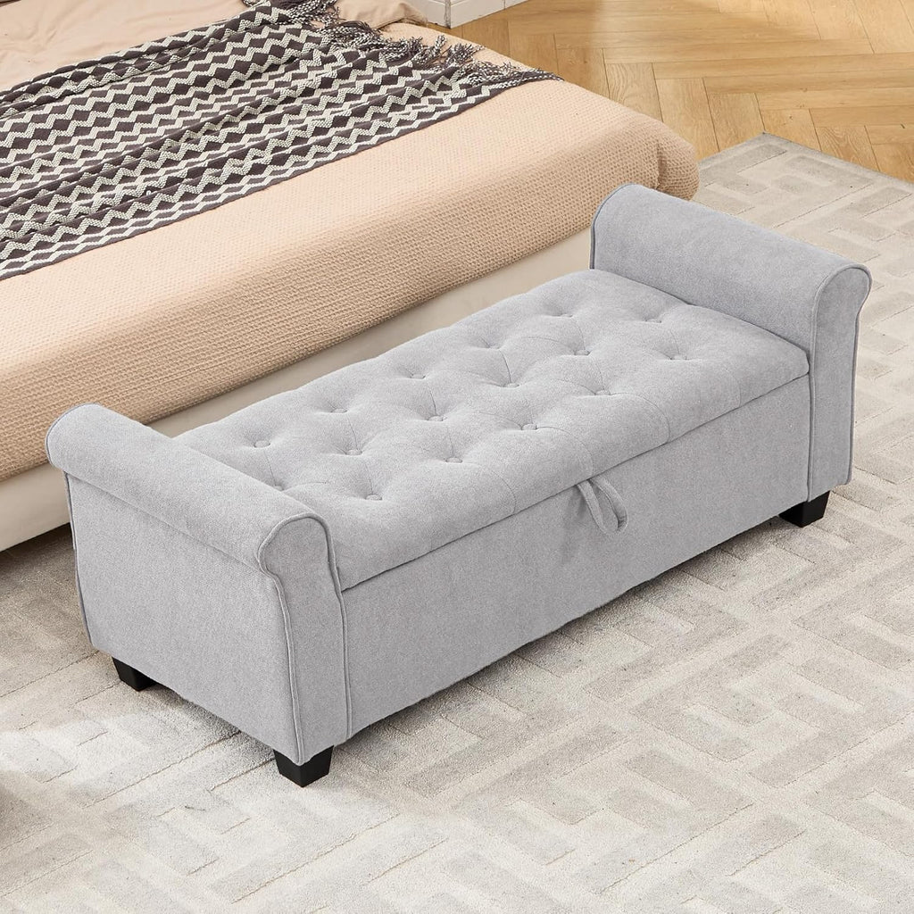 49" End of Bed Storage Bench for Bedroom, Upholstered Storage Ottoman | Easy Assembly with Instructions, Pet Friendly, Polyester Fabric Ottoman Bench for Bedroom, Living Room, Window, Entryway
