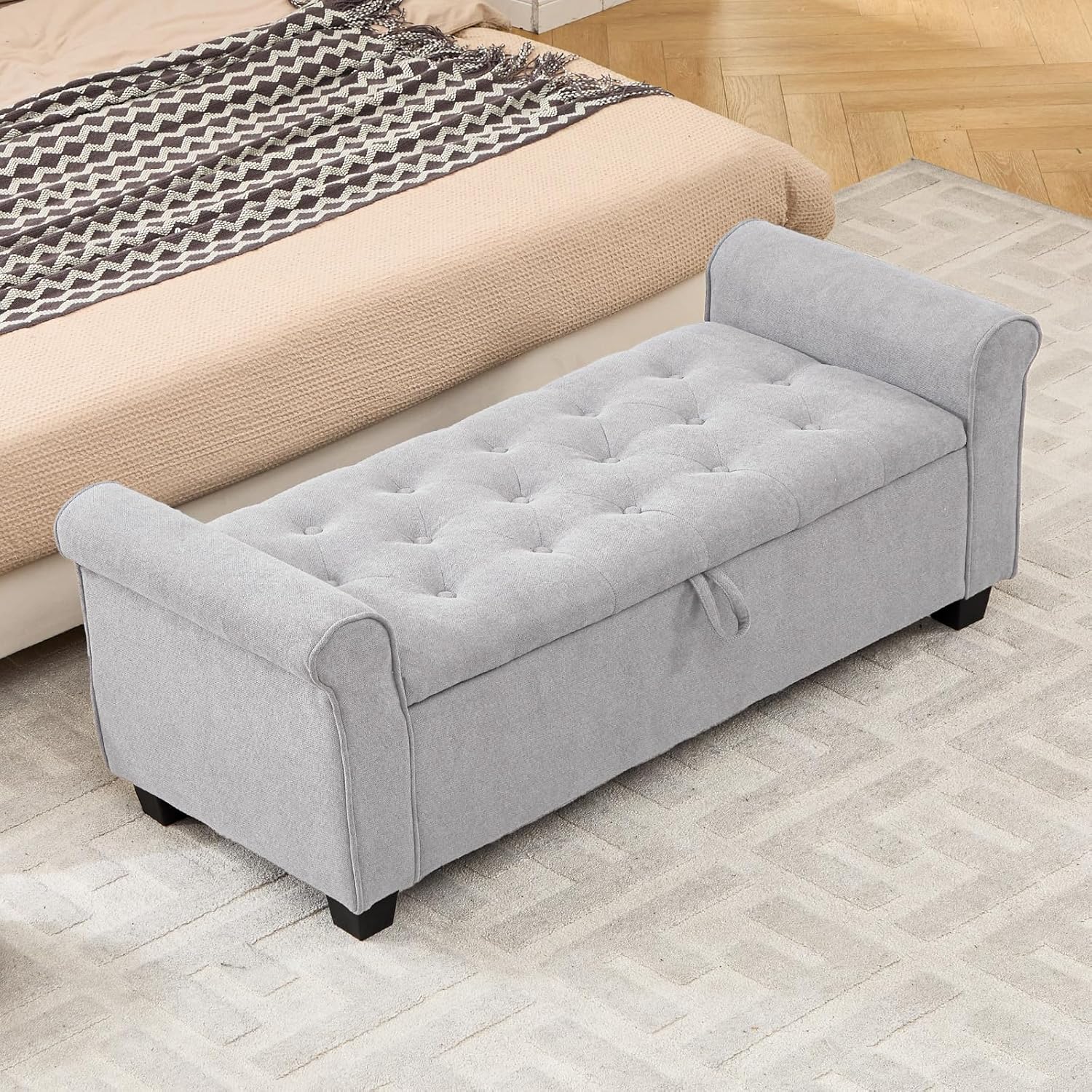 49" End of Bed Storage Bench for Bedroom, Upholstered Storage Ottoman | Easy Assembly with Instructions, Pet Friendly, Polyester Fabric Ottoman Bench for Bedroom, Living Room, Window, Entryway