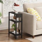 TUTOTAK Narrow Side Table, 3-Tier Small End Table with Charging Station | Skinny Sofa Table, Slim Nightstand, Easy Assembly for Living Room, Bedroom, Black TB01BK079