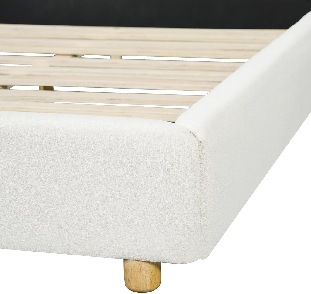 Merax Queen Size Boucle Upholstered Platform Bed Frame with Headboard,Modern Soft Fabric for Bedroom with Wood Slats Support for Bedroom