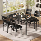 IDEALHOUSE Wood Dining Table Set for 4 with Corner Protector, Kitchen Table Chairs Set of 4 with Upholstered Chairs, Dining Room Table Set for 4, for Dining Room, Apartment,Retro Black