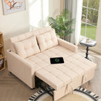 GOSUHI 52" 3-in-1 Convertible Sleeper Sofa Bed, Linen, Beige | Pull-Out Bed, Stepless Adjustable Backrest, Side Pocket, Compact Loveseat, Living Room, Dorm & Apartment