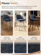 LUE BONA 360° Swivel Bar Stools Set of 4, 26" Wood Legs, Fabric Blue