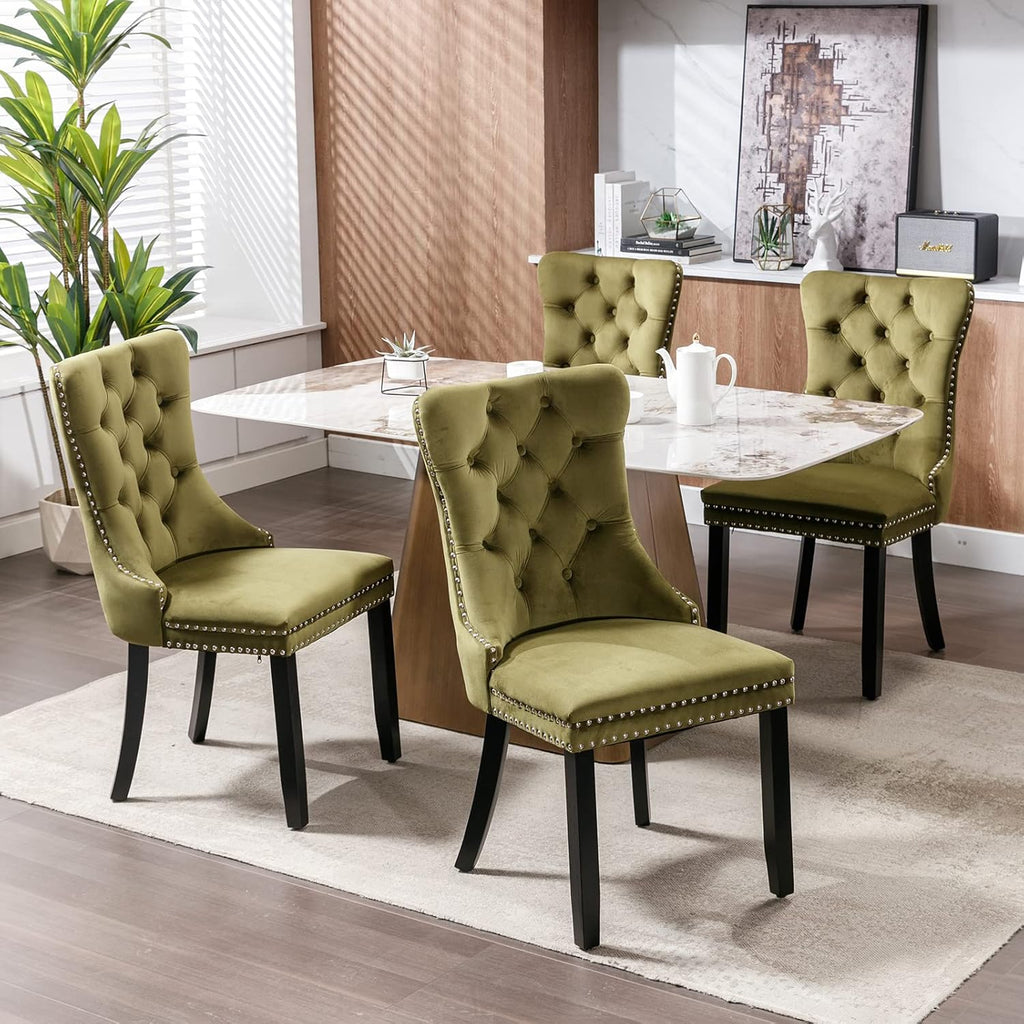 OVENTA Modern Tufted Upholstered Dining Chairs Set of 6, Olive Green Velvet Dining Room Chair with Solid Wood Legs, Sillas de Comedor, Kitchen Chairs (Olive Green, Velvet Set of 6)