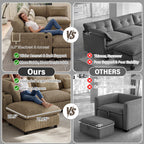 130" Oversized Cloud Couch Large Modular Sectional Sofa Modern U Shaped Sectional Couch 6 Deep Seat Sofa Set for Living Room Comfy Corduroy Cloud Sofa with Ottoman, USB Port, Cup Holder, Light Brown