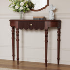 Solid Wood Console Table with Drawer – Dark Walnut Entryway Table with Scalloped Edge and Straight Legs, Narrow Accent Sofa Table for Living Room or Hallway(Dark Walnut)