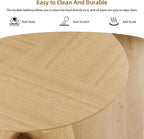 55.25" Round Dining Table for 4-6 People, Farmhouse Circle Kitchen Table with Geometric Base, Wooden Dinner Table for Dining Room Kitchen Living Room, Natural Oak