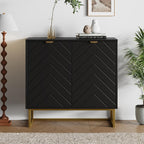 Garvee 31.5 in Modern Sideboard Buffet Cabinet with Storage, Wood Accent Storage Cabinet with Herringbone Doors & Shelf, Credenza Console Table for Dining Room Living Room Entryway, Black