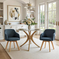 Swivel Dining Chairs Set of 2, Mid Century Modern Dining Chairs with Arms and Wood Legs, Linen Fabric Upholstered Kitchen Chairs for Dining Room Living Room, Comfortable Widen Seat, Blue