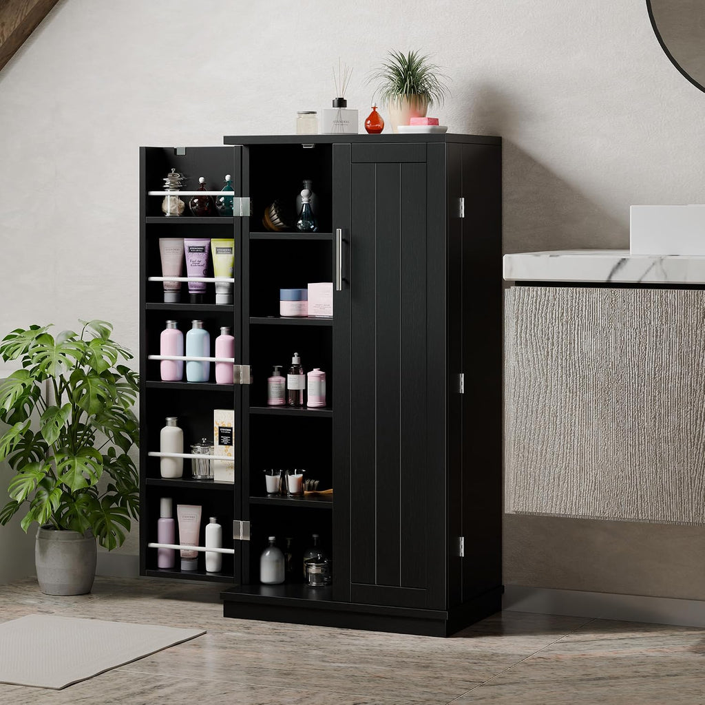 Shintenchi 47'' Kitchen Pantry Cabinet, 5-Layer Storage Cupboard, Black | Adjustable Shelves, for Organizing and Storing Food Items, Versatile Buffet Sideboard, for Kitchen, Bathroom and Laundry