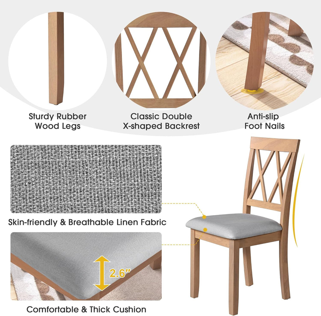 P PURLOVE 5 Piece Kitchen Dining Set, Wood Dining Table Set with Drop Leaf Dining Table and 4 Dining Upholstered Chairs, Dining Room Set for Small Places, Natural