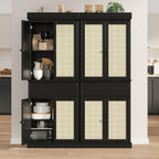 69'' Tall Pantry Cabinet - 4 Rattan Doors, Drawer, and 2 Adjustable Shelves - Freestanding Storage Cupboard for Entryway, Kitchen, Dining Room, Bathroom, or Office,Black