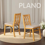 East West Furniture - PNC-OAK-03, A Solid Wood Plano Folding Dining Room Chairs with PU Leather Seat, 3-X Back Design, No Assembly Required, Set of 2, Oak Wood Finish