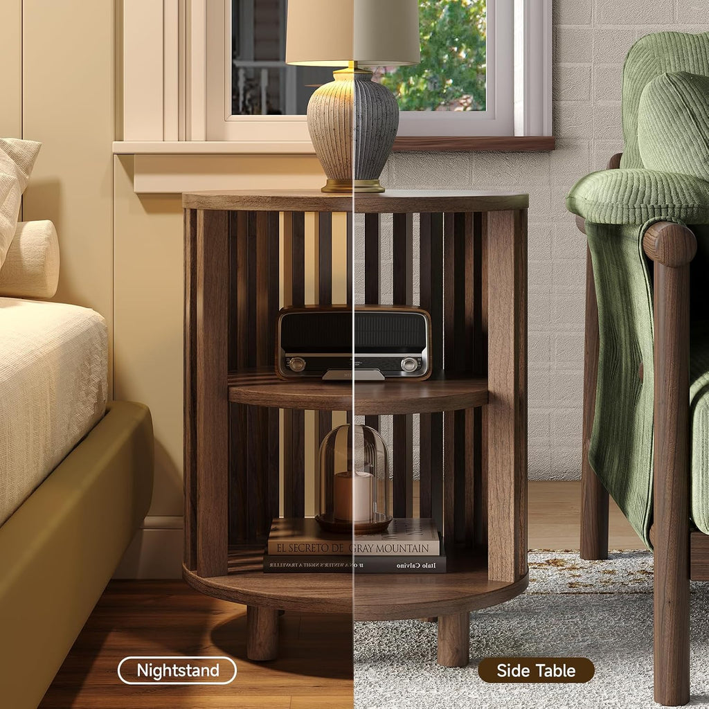 Round End Table Set of 2,Wood Side Tables for Living Room,Walnut