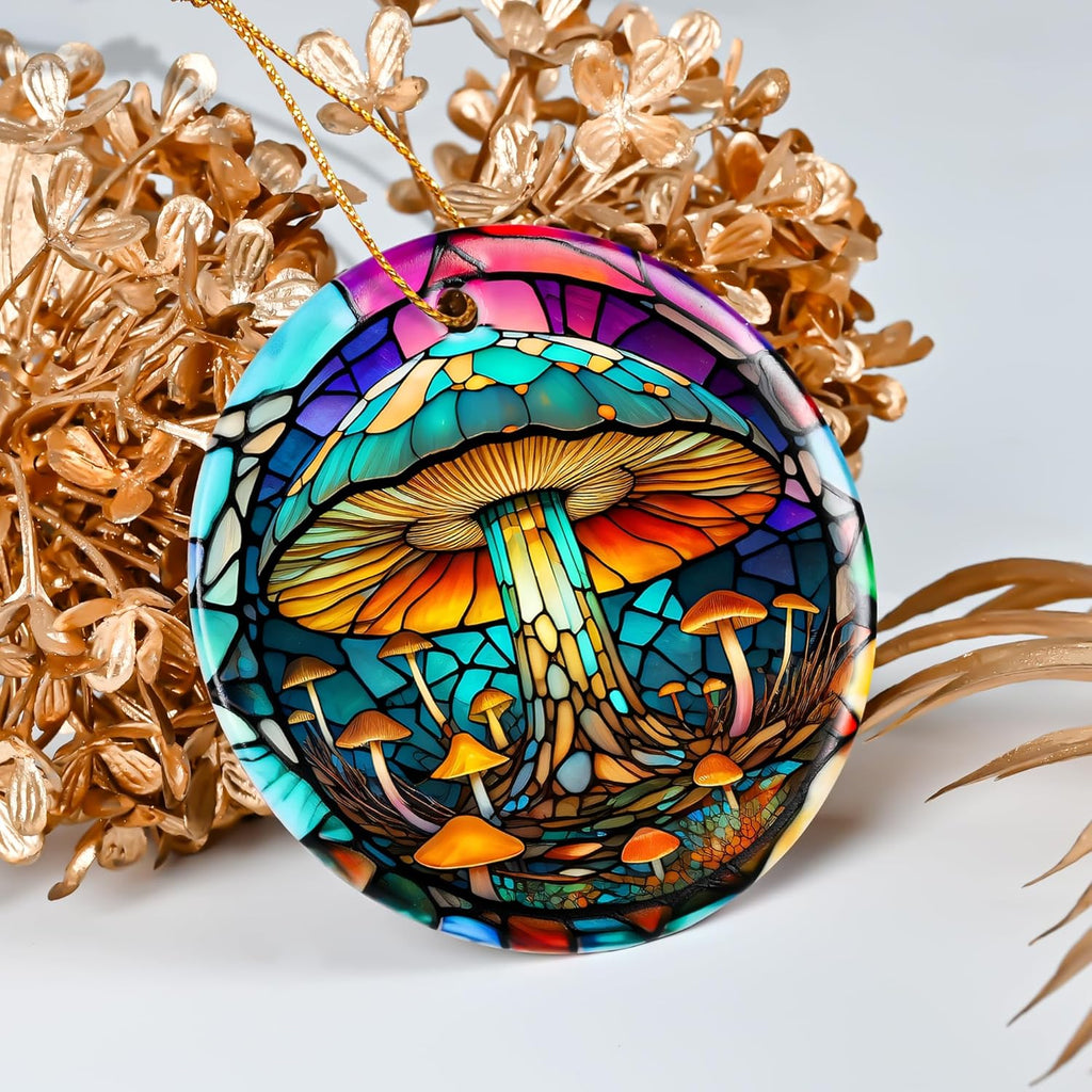 Colorful Ceramic Mushroom Christmas Ornament, Mushroom Lovers Gift, Christmas Decor - Pattern B