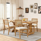 SoarFlash French Dining Chairs Set of 4, Vintage Louis Dining Chairs with Rattan Backrest, Wooden Framehouse Chairs for Living Room, Kitchen, Restaurant, Beige