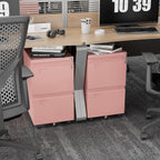 METAN 2 Drawer Metal File Cabinet with Lock, Mobile Rolling Filing Cabinet for Home Office, Under Desk Storage Holds Letter & Legal Size, 17.32" D x 14.56" W x 25.6" H, Assembly Required, Pink