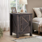 OKD Farmhouse Nightstand Set of 2, 18 Inch Rustic End Table with Charging Station, Barn Door, Adjustable Storage Shelf, Wood Sofa Side Table for Living Room, Bedroom, Dark Rustic Oak