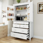 Freestanding Large Kitchen Pantry,Tall Storage Cabinet Cupboard with 6 Door Shelves, 2 Adjustable Shelves and 5 Drawers,for Dining Room (White-W)