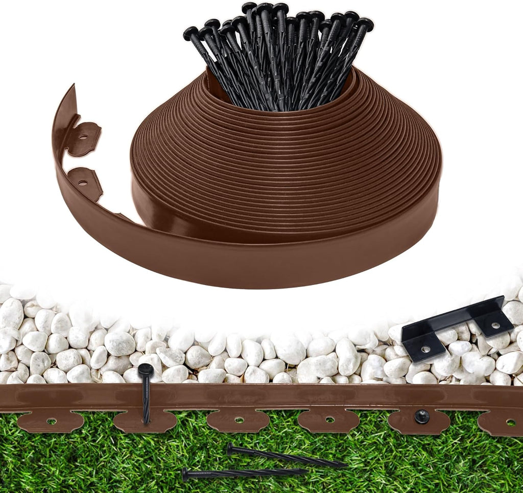Landscape Edging Border 60 FT 2 Inch Tall with 120 Spikes, Plastic Edging for Landscaping, Garden Edging Border, Flower Bed, Paver and Lawn Edging Border, Brown