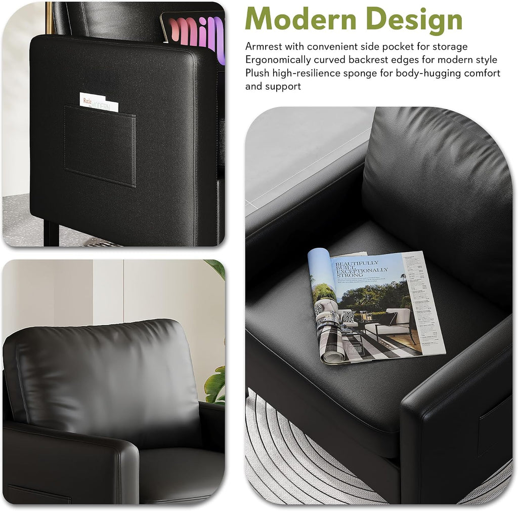 Black Faux Leather Accent Chairs Set of 2 with Arms, Waiting Room, Modern