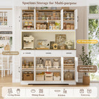HOSTACK 71" Tall Kitchen Pantry Storage Cabinet, 55" W Kitchen Hutch, White | Large Pantry Cabinet with Charging Station / Countertop / 3 Drawers, Farmhouse Hutch Cabinet with Storage for Dining Room