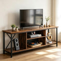WLIVE Industrial TV Stand for Up to 65 inch TV, Heavy-Duty Metal Frame Entertainment Center with Adjustable Shelves & Cable Management, Media TV Console for Living Room Bedroom, Rustic Brown