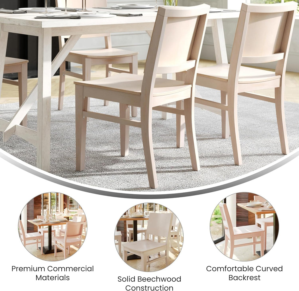 Flash Furniture Naples Commercial Solid Wood Dining Chair, Curved Backrest, Sturdy Mortise and Tenon Construction, Antique White