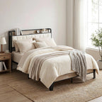 LIKIMIO Queen Bed Frame with Storage Headboard and Charging Station