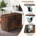 POWERSTONE Rolling File Cabinet 5-Drawer & One Side Door Storage Unit, Wood Printer Stand Drawer Cabinet with 5 Metal Wheels(2 Self-Locking) for Home Office, Coffee