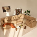 GOSUHI 139" U-Shaped Cloud Couch, Modular Sectional, Deep Seats, Camel | Pocket Spring Cushions, Oversized 7-Seater, Left Facing Chaise, Corduroy Upholstery Couches for Living Room