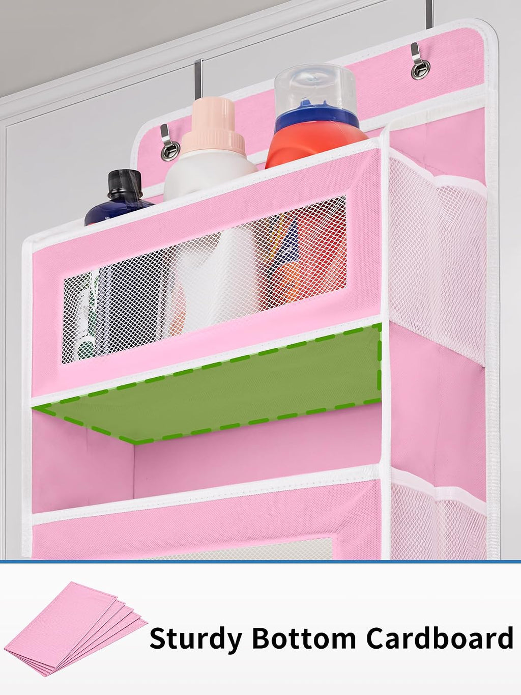 JARLINK Over the Door Organizer for Bedroom, Pantry, Bathroom, 5 Shelf Pink | Anti-Tilt Design, 44 lb Load Capacity, Hanging Door Organizer with 5 Large Capacity Pockets, Behind Door Storage for Nursery