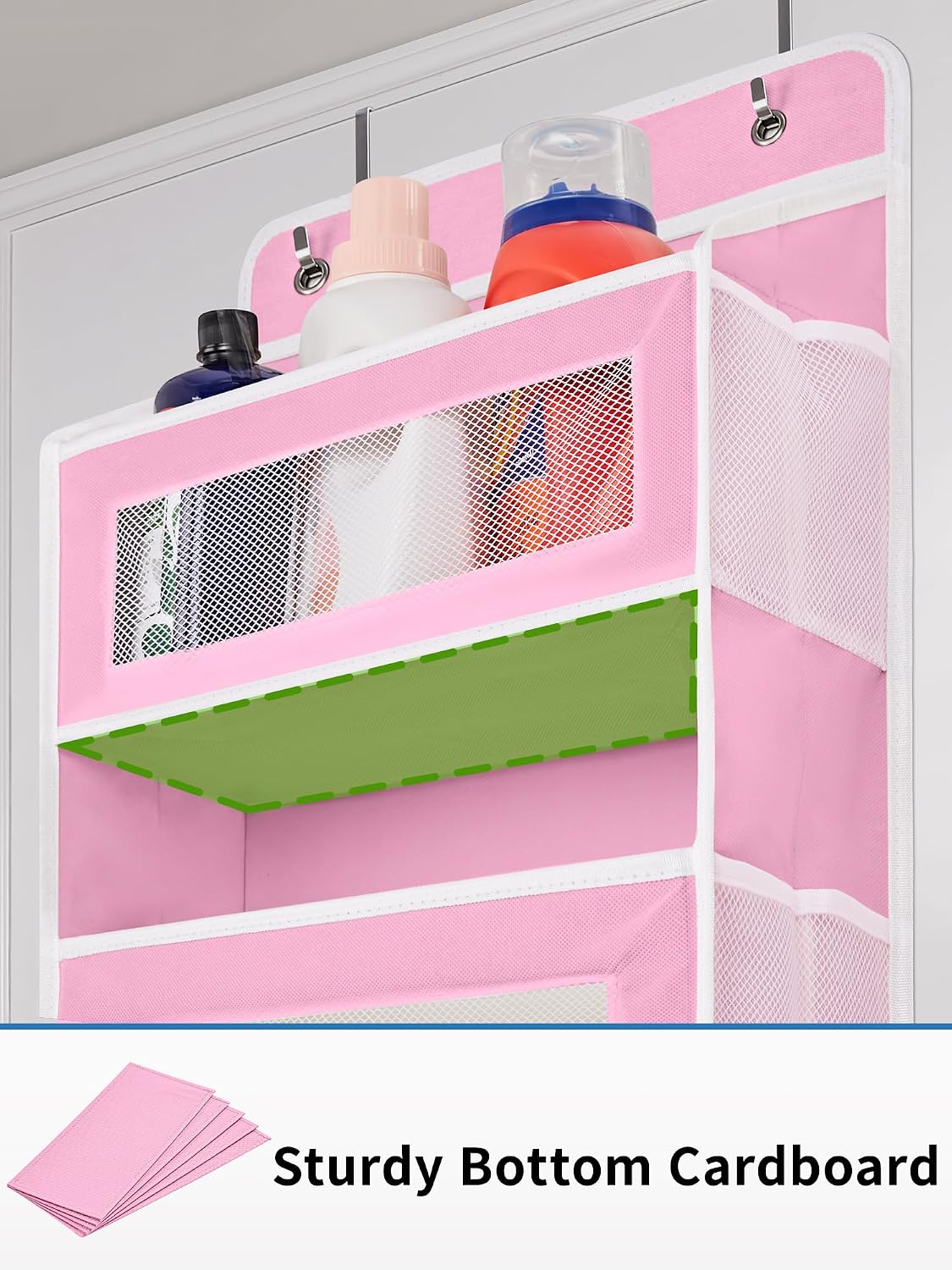 JARLINK Over the Door Organizer for Bedroom, Pantry, Bathroom, 5 Shelf Pink | Anti-Tilt Design, 44 lb Load Capacity, Hanging Door Organizer with 5 Large Capacity Pockets, Behind Door Storage for Nursery