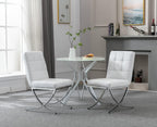 EALSON Modern Dining Chairs Set of 6, White Leather Upholstered Seater with Chrome Metal Legs and High Tufted Backs, Armless, for Dining Room/Kitchen/Restaurant Use