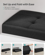 SONGMICS Storage Ottoman Bench, Foldable Foot Rest with Legs, 15 x 43 x 15.7 Inches, End of Bed Bench, Storage Chest, Load up to 660 lb, for Living Room, Bedroom, Entryway, Ink Black ULSF018B01