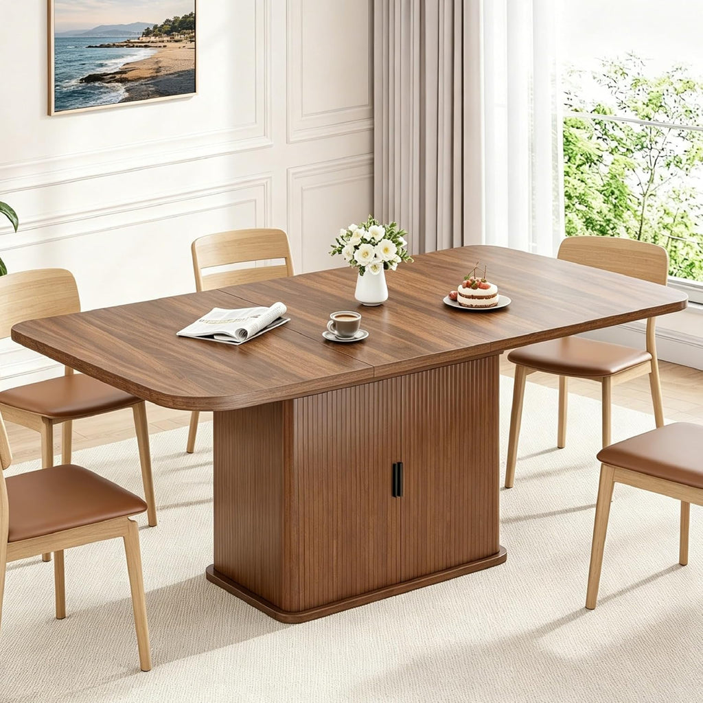 Extendable Dining Table for 4–6, 47″–63″ Rectangular Kitchen Table with Storage, Mid Century Modern Expandable Dinner Table for Dining Room,Kitchen